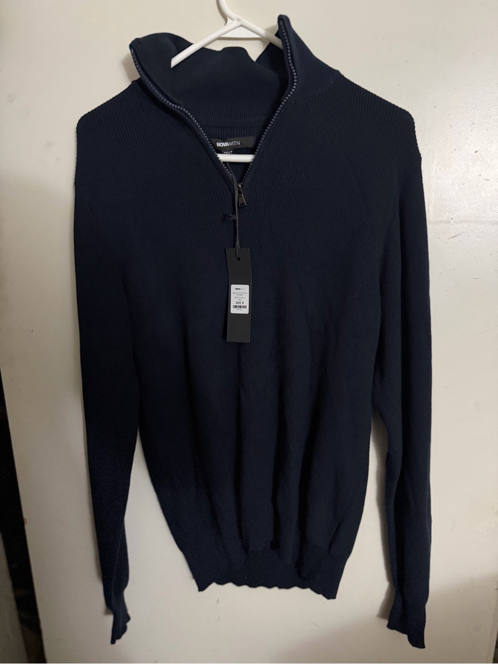 Zara Men’s Navy Half-Zip Ribbed Sweater